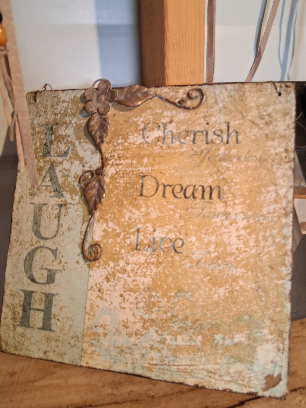 Laugh Decorative Wall Plaque in Cream and Tan - Inspirational Home Accent